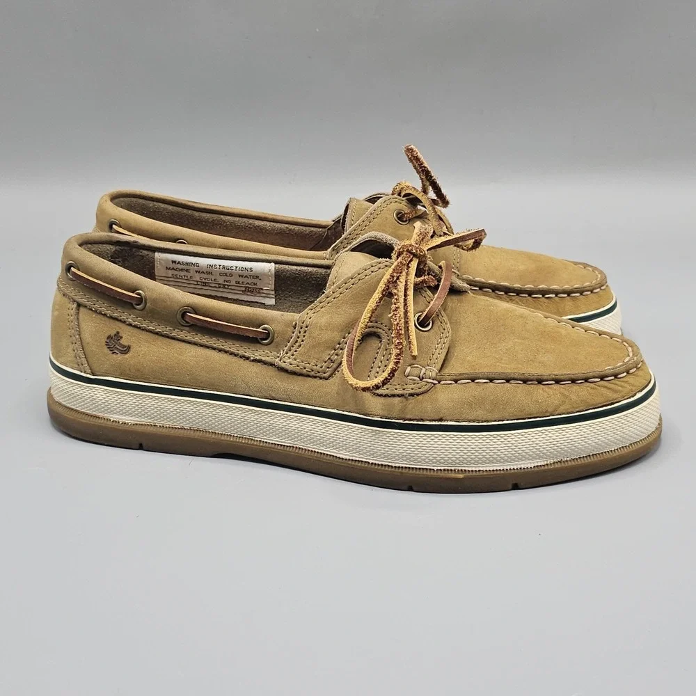 GH Bass Leather Lace Up 2 Eye Boat Shoes Casual Beige Moc Toe Preppy Men's 9 M